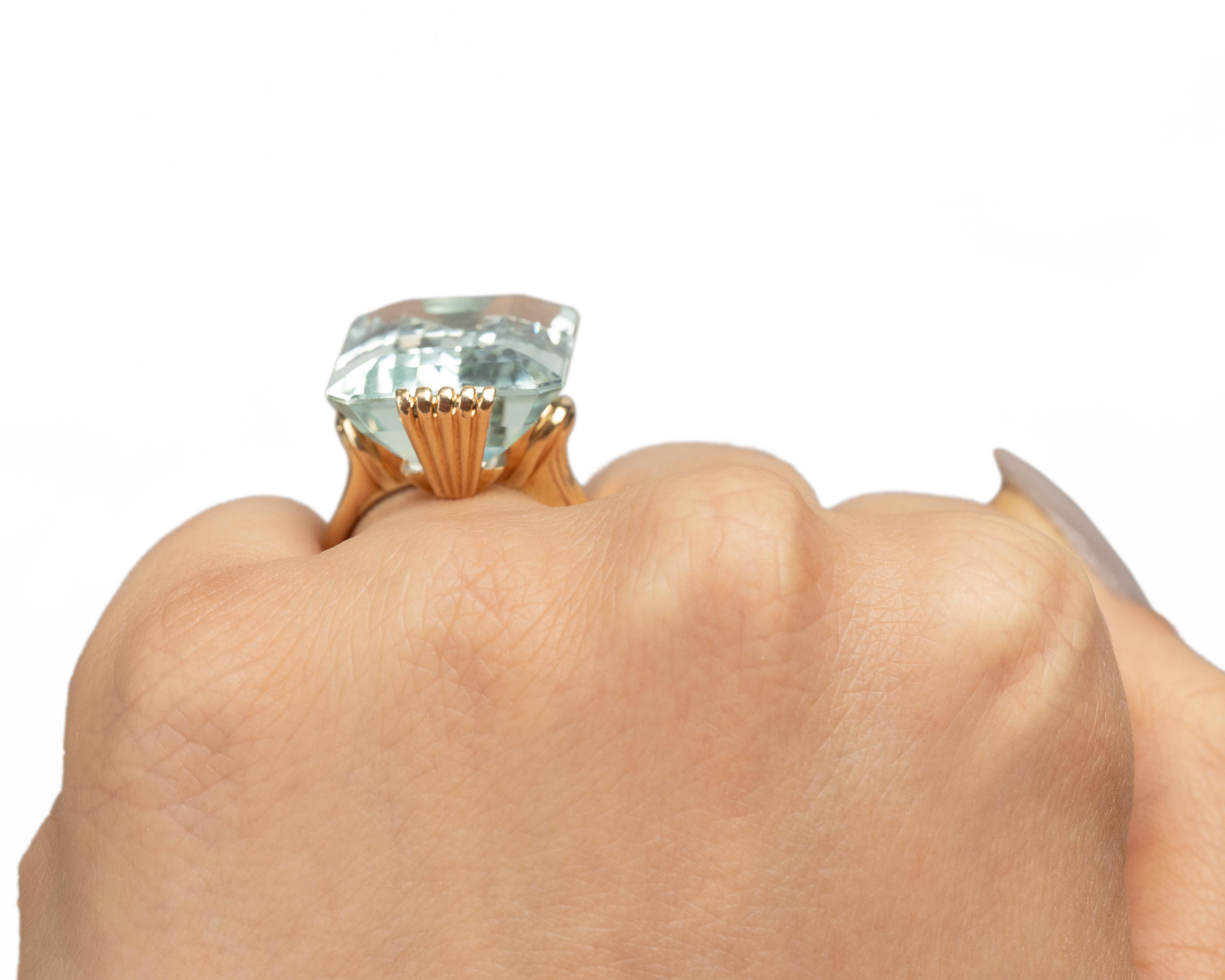 Women's GIA 25.00 Carat Retro Emerald 14 Karat Yellow Gold Engagement Ring For Sale