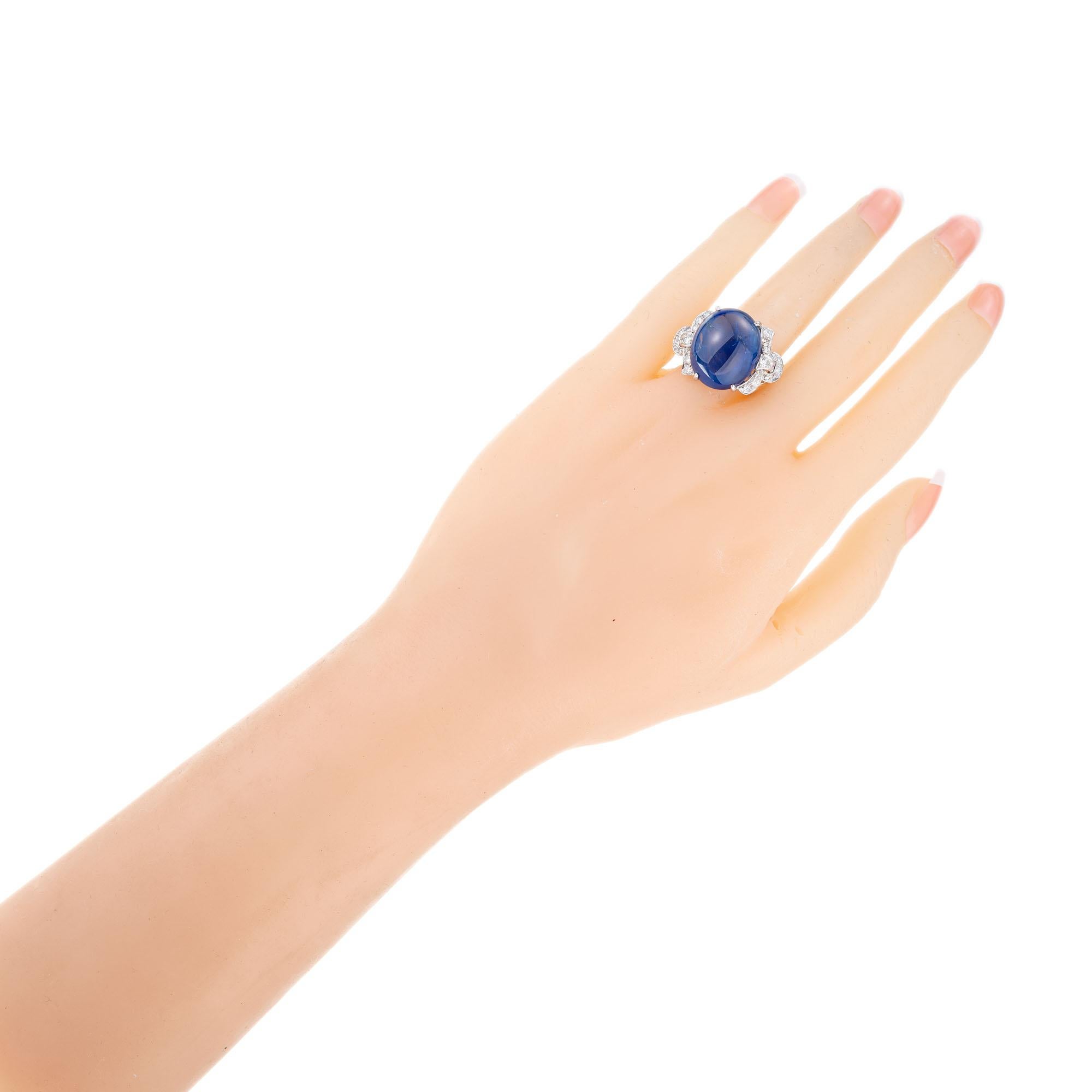 Women's GIA 25.00 Carat Sri Lanka Cabochon Sapphire Diamond Platinum Cocktail Ring