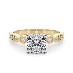 GIA 2.50ct Cushion Marquise & Round Milgrain Bezel Yellow Gold Diamond Ring