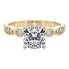 GIA 2,50ct Cuscino Marquise e Lunetta rotonda in oro giallo con diamanti a grana grossa