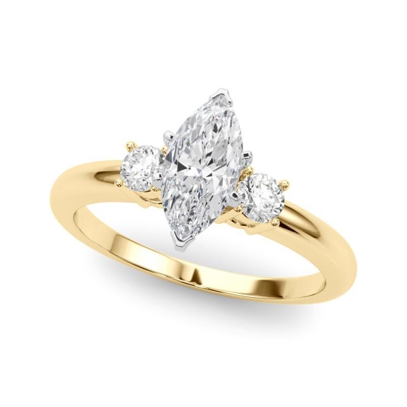 Marquise Cut GIA 2.50ct Marquise 3-Stone Past, Present & Future 18K Yellow Gold Diamond Ring For Sale