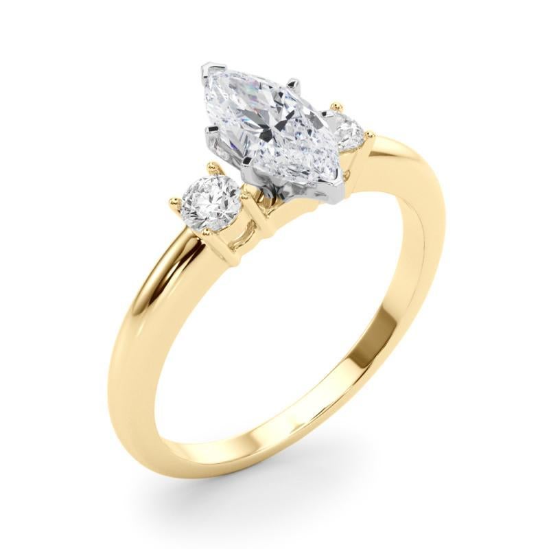 Women's GIA 2.50ct Marquise 3-Stone Past, Present & Future 18K Yellow Gold Diamond Ring For Sale