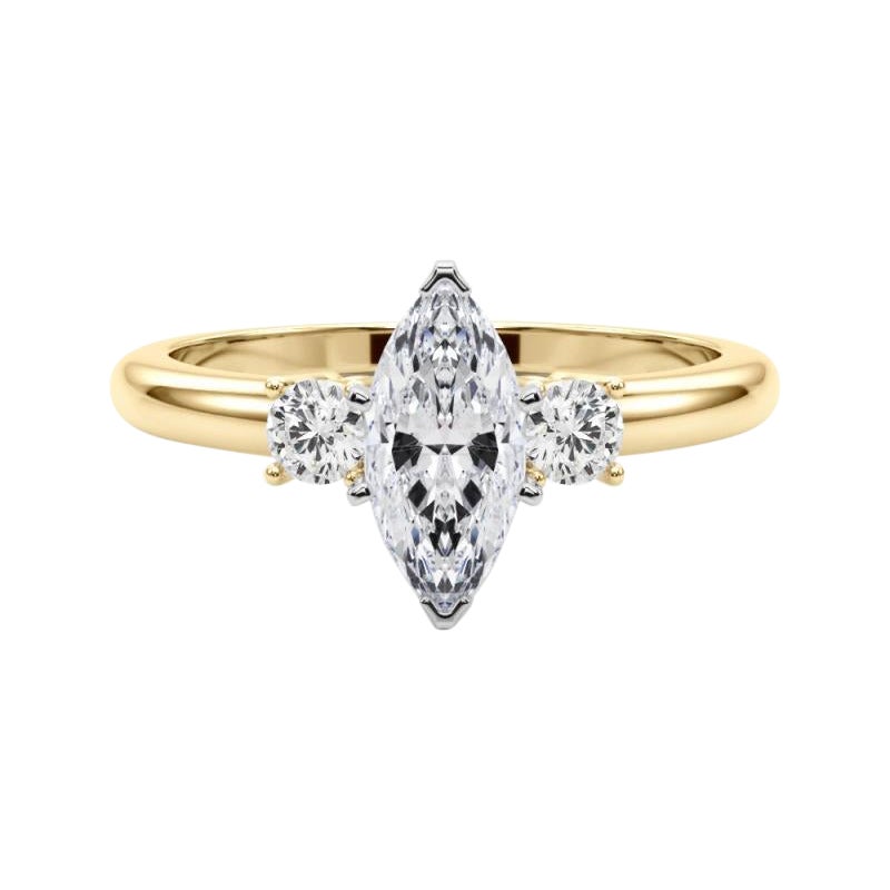 GIA 2.50ct Marquise 3-Stone Past, Present & Future 18K Yellow Gold Diamond Ring For Sale