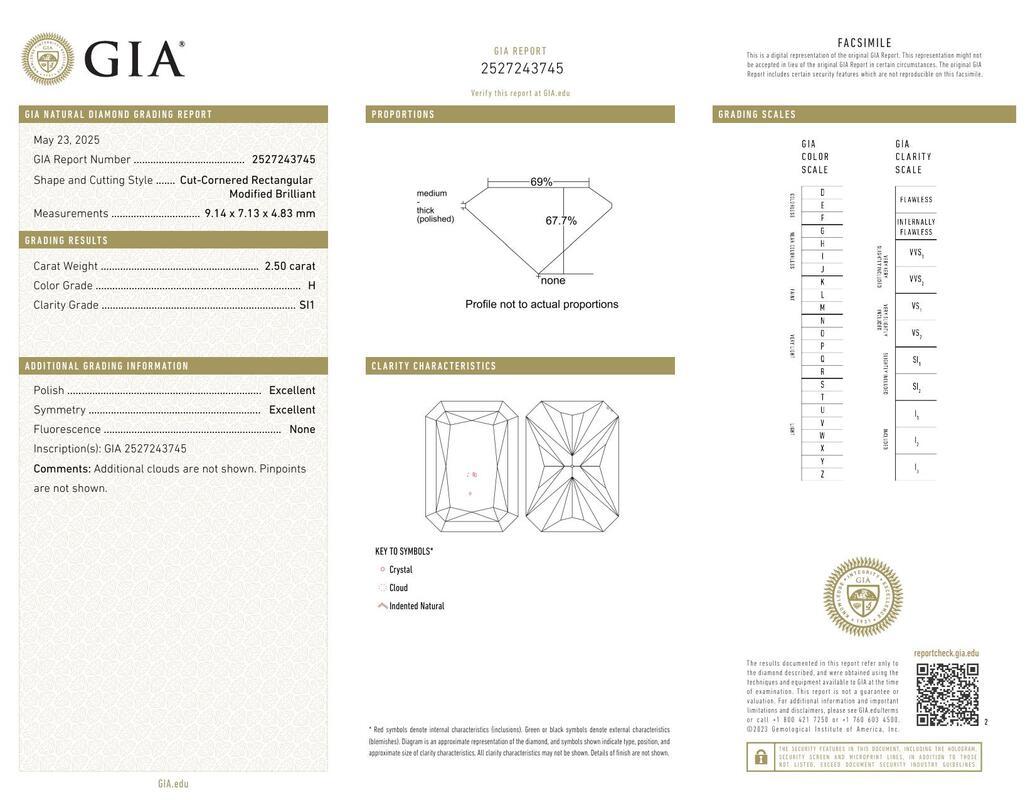 Contemporary GIA 2.50ct Radiant Three-Stone with Diamond Shank 18K Yellow Gold Diamond Ring For Sale