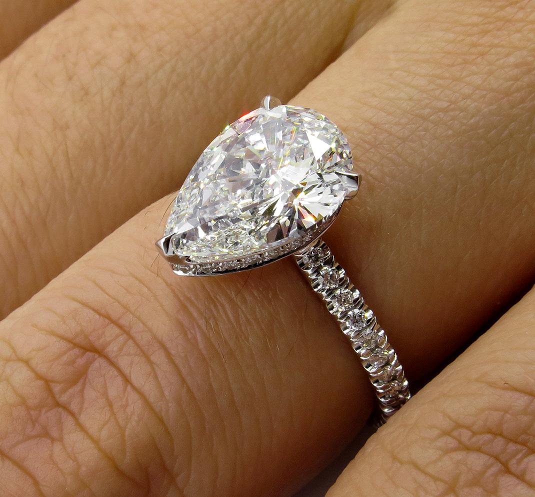 GIA 2.50 Carat Pear Shaped Diamond Pave Solitaire 14 Karat Gold Wedding Ring 4
