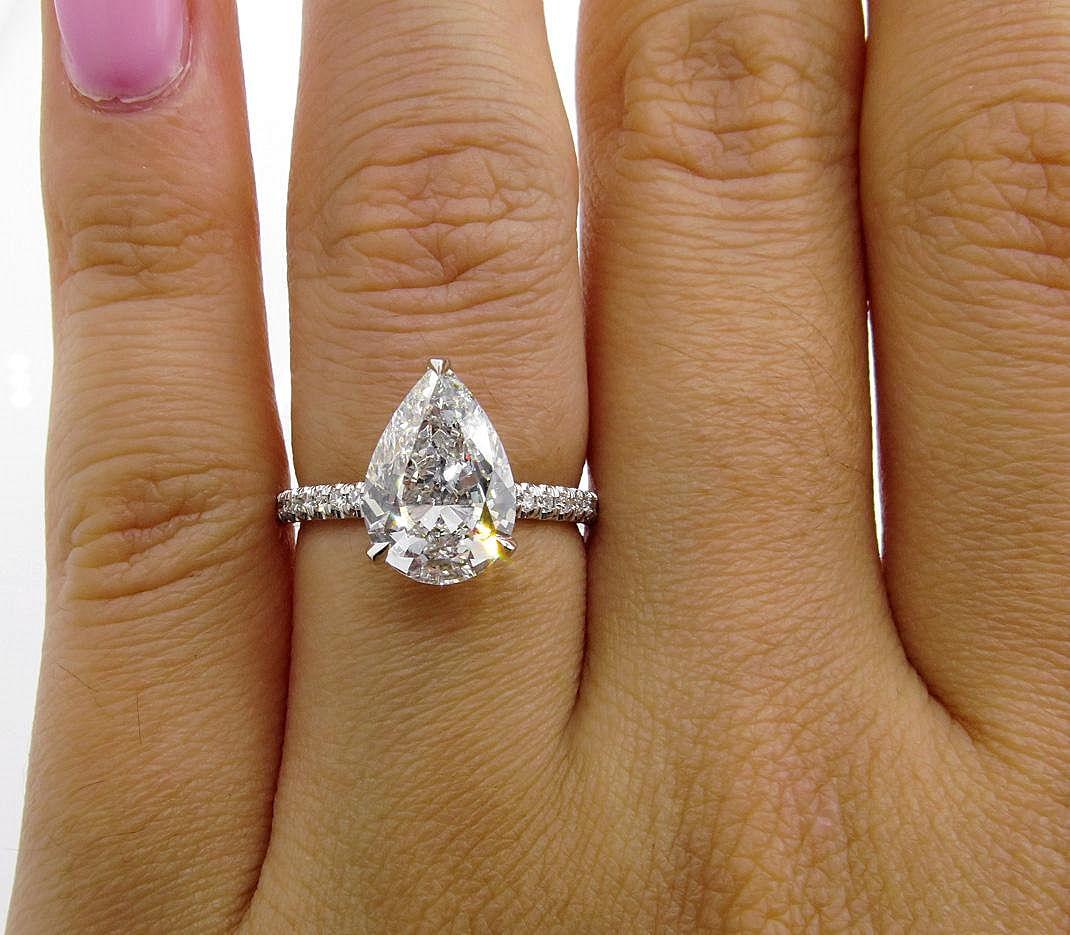 GIA 2.50 Carat Pear Shaped Diamond Pave Solitaire 14 Karat Gold Wedding Ring 5