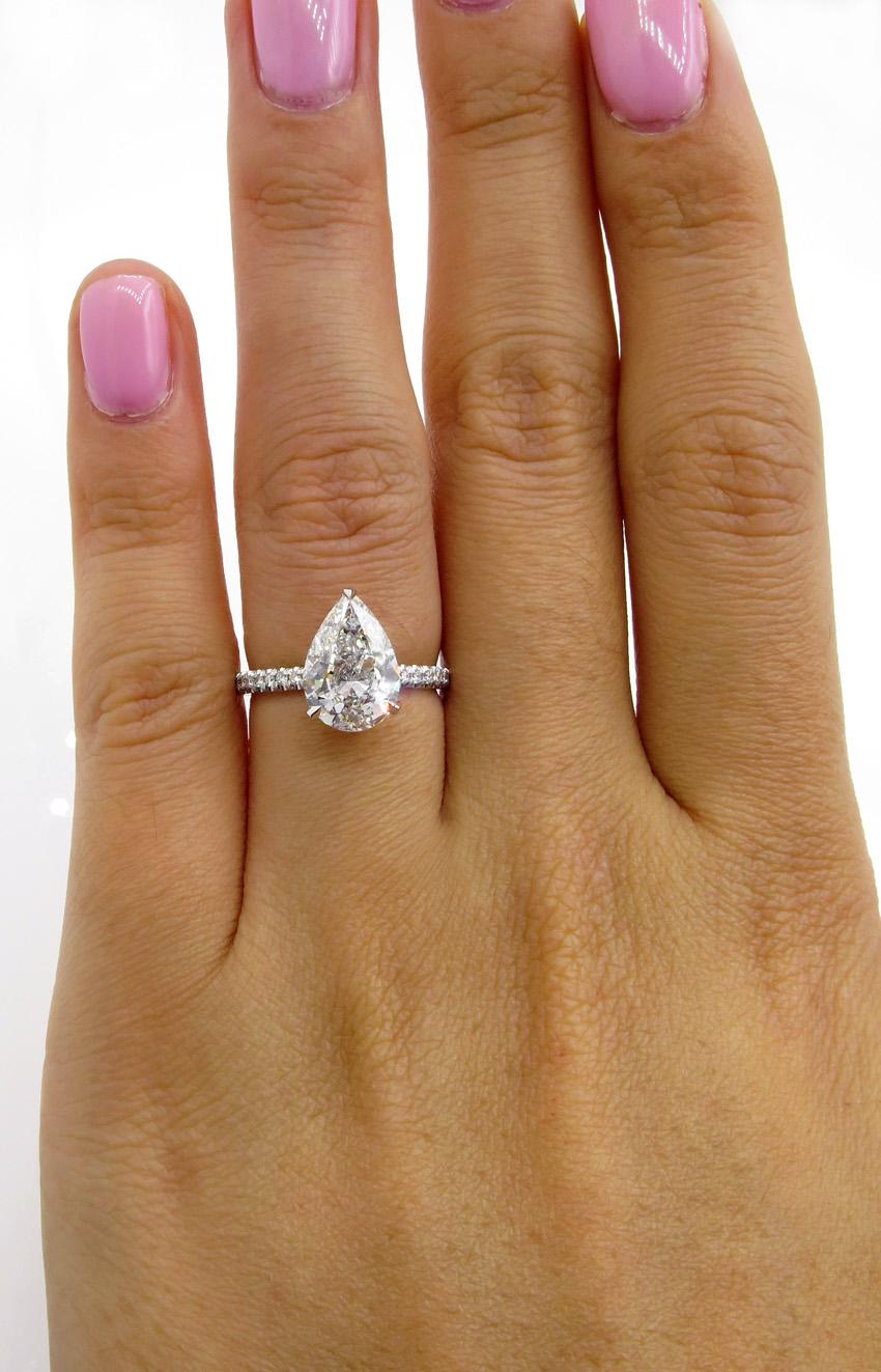 GIA 2.50 Carat Pear Shaped Diamond Pave Solitaire 14 Karat Gold Wedding Ring 6