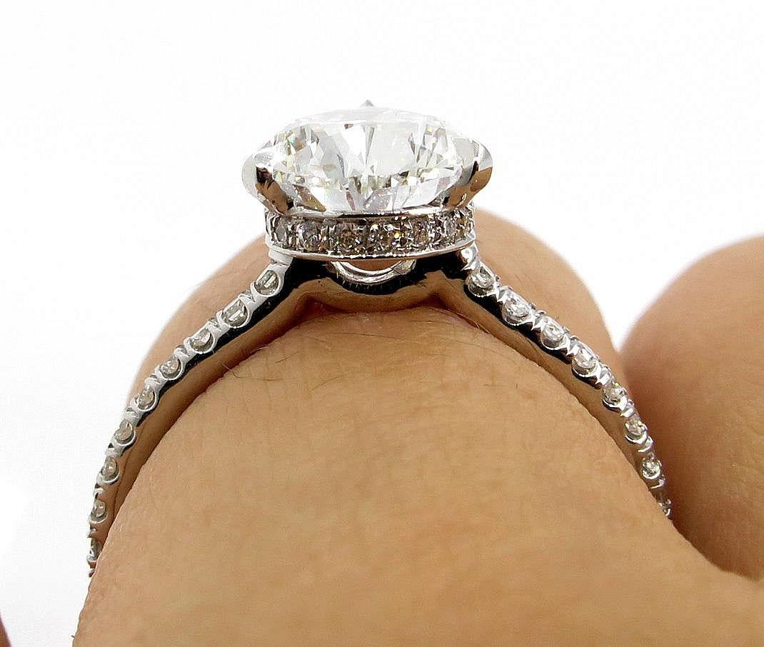 GIA 2.50 Carat Pear Shaped Diamond Pave Solitaire 14 Karat Gold Wedding Ring 7