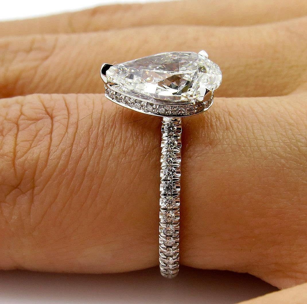 GIA 2.50 Carat Pear Shaped Diamond Pave Solitaire 14 Karat Gold Wedding Ring 8