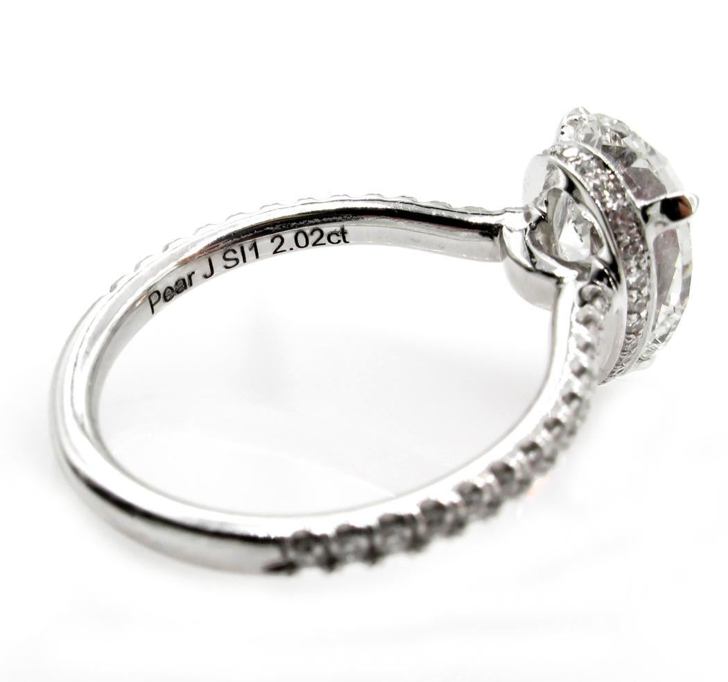 GIA 2.50 Carat Pear Shaped Diamond Pave Solitaire 14 Karat Gold Wedding Ring In Good Condition In New York, NY