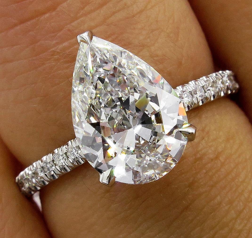 GIA 2.50 Carat Pear Shaped Diamond Pave Solitaire 14 Karat Gold Wedding Ring 1