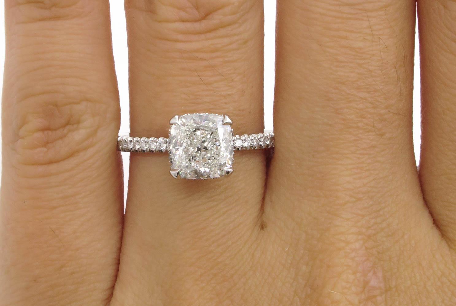 GIA 2.51 Carat Cushion Diamond Engagement Wedding Platinum Ring 3