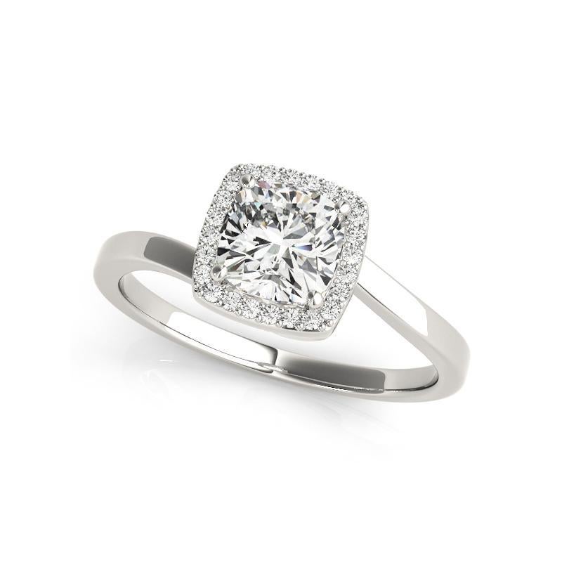 Taille coussin Bague en or blanc GIA de 2,51 carats avec coussin, halo carré et contournement incurvé en vente