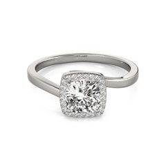 GIA 2,51 Carati Cuscino Quadrato Halo Bypass Curvo in Oro Bianco 18 Carati