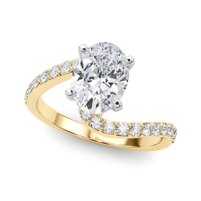 Taille ovale GIA Bague en or jaune 18K diamant 2.51 carats ovale bypass incurvé Pave Shank en vente