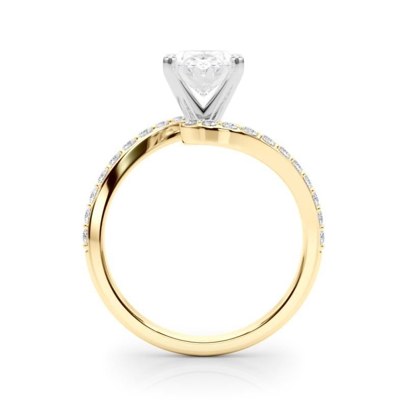 GIA Bague en or jaune 18K diamant 2.51 carats ovale bypass incurvé Pave Shank Neuf - En vente à New York, NY