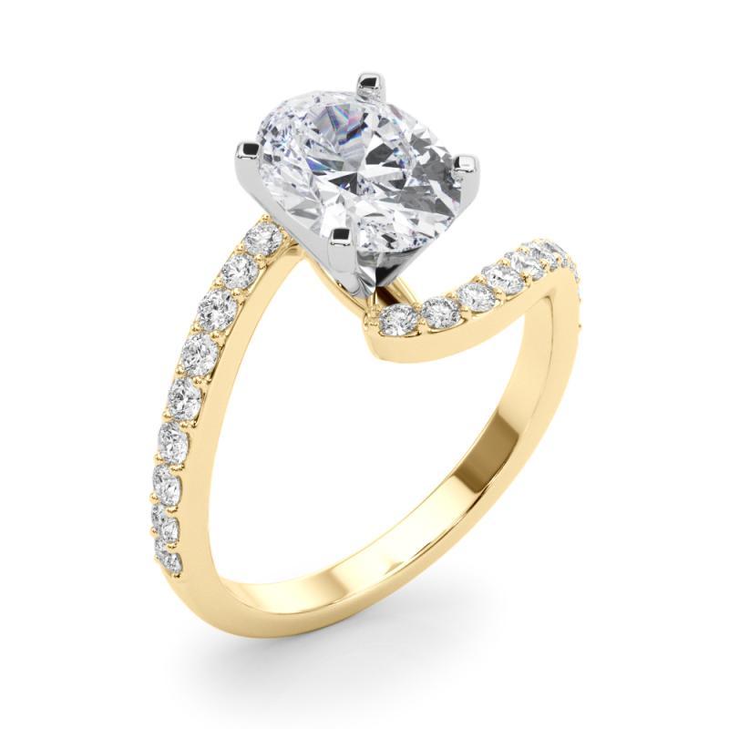 GIA Bague en or jaune 18K diamant 2.51 carats ovale bypass incurvé Pave Shank Pour femmes en vente