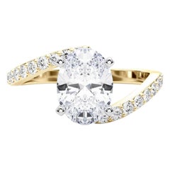 GIA 2.51 Carat Oval Curved Bypass Pave Shank 18K Yellow Gold Diamond Ring