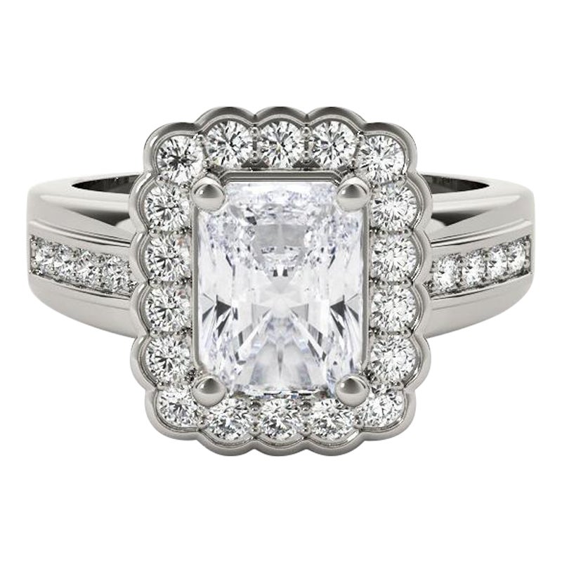 GIA 2.51 Carati Radiant Lace Flower Halo Vintage  Anello con diamante