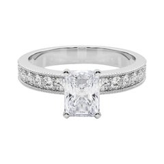 GIA 2.51 Carat Radiant Vintage Milgrain Channel  Diamond Ring