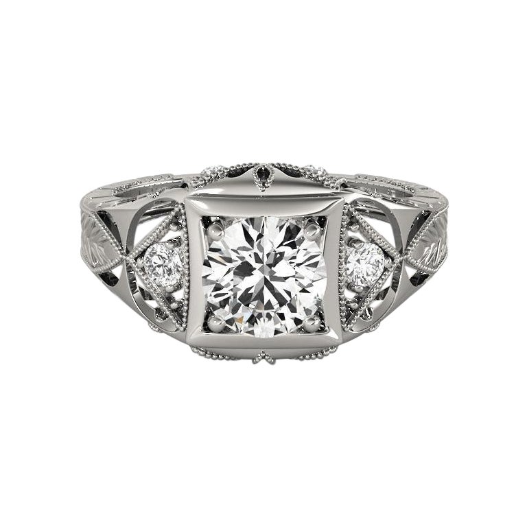 GIA 2.51 Carat Round Antique Openwork Engraved  Diamond Ring