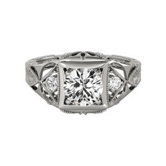 GIA 2.51 Carat Round Antique Openwork Engraved  Bague en diamant
