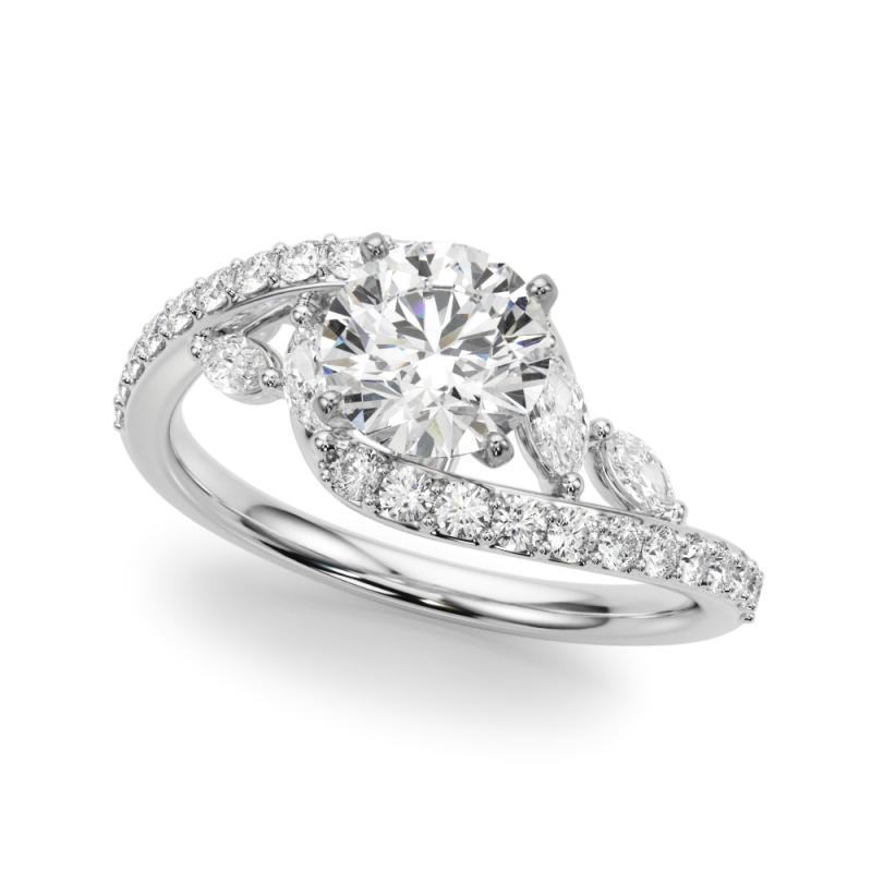 GIA 2.51 Carat Round Curved Bypass Leaf & Vine  Diamond Ring
