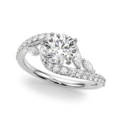 GIA 2.51 Carat Round Curved Bypass Leaf & Vine  Diamond Ring