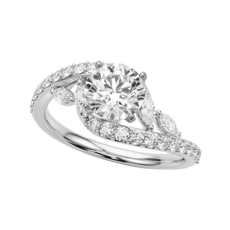 GIA 2.51 Carat Round Curved Bypass Leaf & Vine (Feuille et Vigne)  Bague en diamant