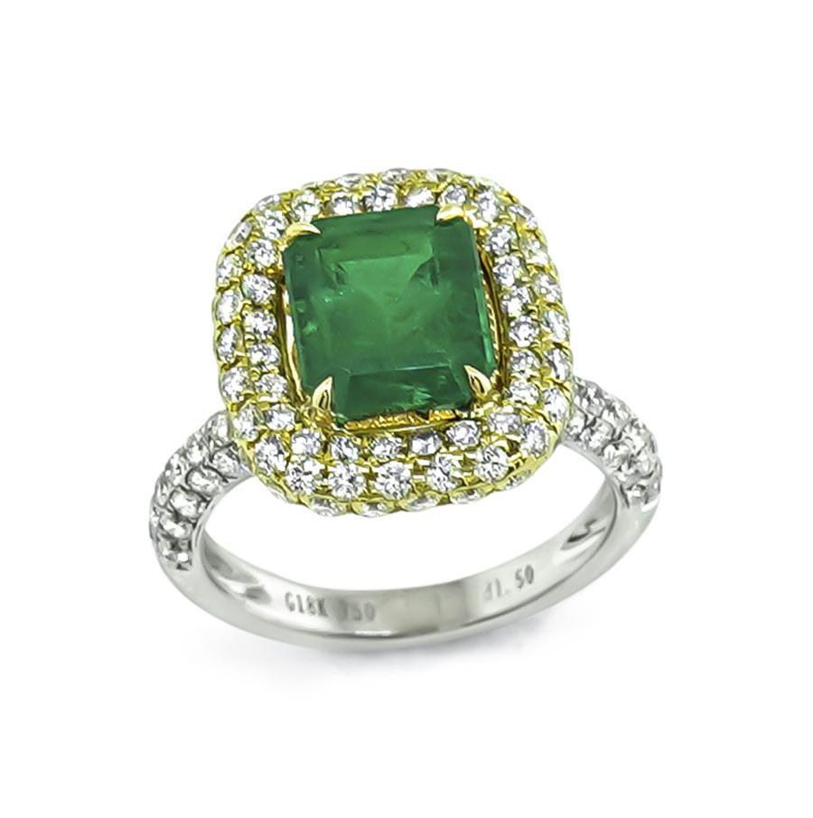 GIA Esmeralda colombiana de 2,51 ct Diamante de 1,50 ct Anillo de compromiso Corte esmeralda en venta