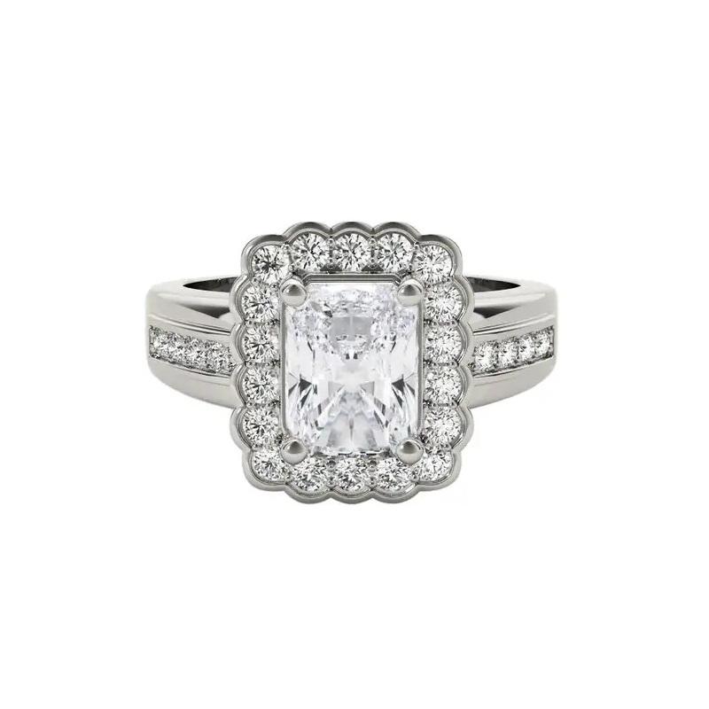GIA 2.51ct H SI1 Radiant Lace Flower Halo Vintage 18K Weißgold Diamantring (Radiantschliff) im Angebot