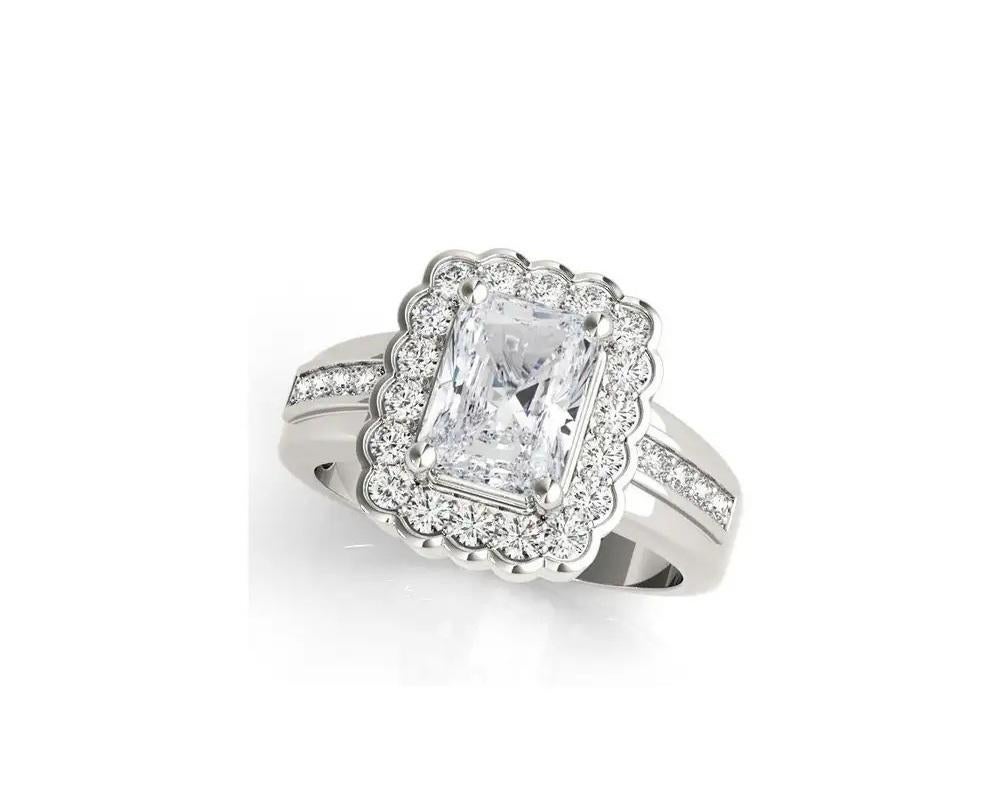 GIA 2.51ct H SI1 Radiant Lace Flower Halo Vintage 18K Weißgold Diamantring im Zustand „Neu“ im Angebot in New York, NY