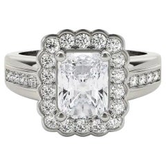 GIA 2.51ct H SI1 Radiant Lace Flower Halo Vintage 18K Weißgold Diamantring