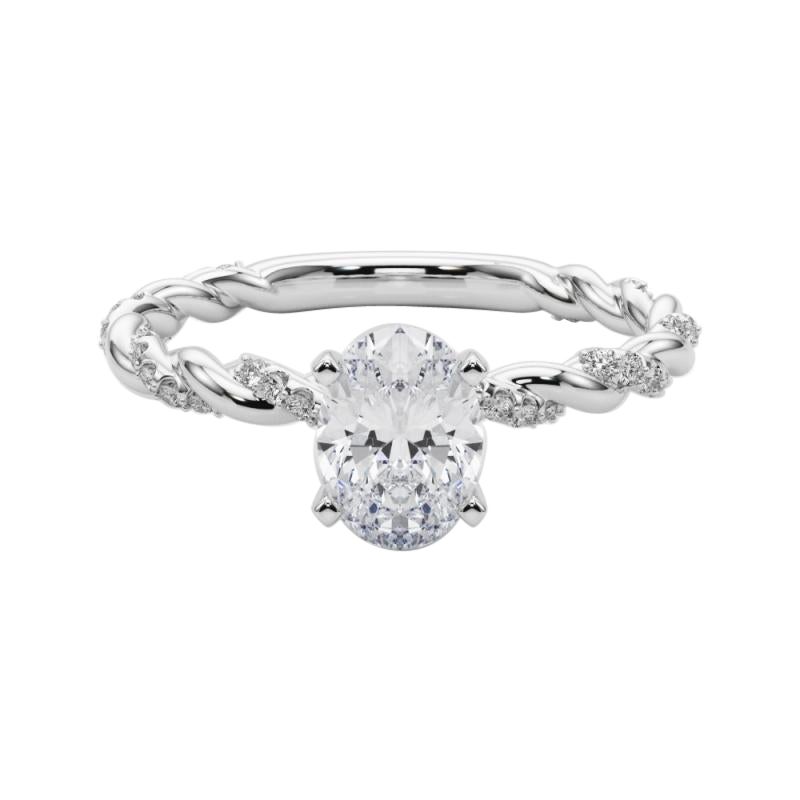 GIA 2.51ct Oval Micro Pave Twisted Braid Band 18K White Gold Diamond Ring