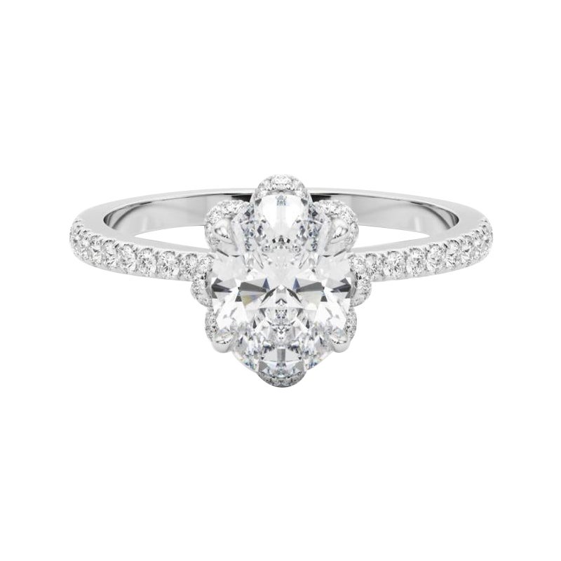 GIA 2.51ct Anello ovale di diamanti d'epoca con fiore multipetalo