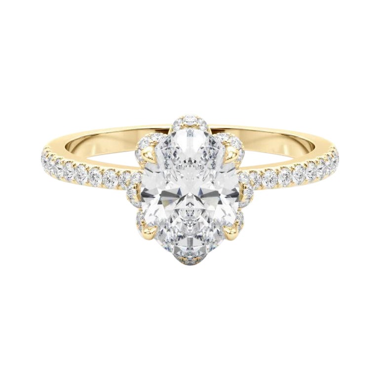 GIA 2.51ct Oval Multi-Petal Flower Bloom Vintage Yellow Gold Diamond Ring