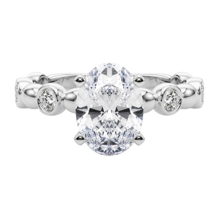 GIA 2.51ct Oval Side Stone Bezel Band Solitaire White Gold Diamond Ring