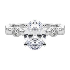 GIA 2.51ct Oval Side Stone Bezel Band Solitaire White Gold Diamond Ring