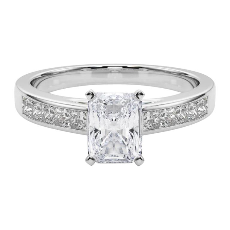 GIA 2.51ct Radiant Princess Channel Solitaire Center White Gold Diamond Ring