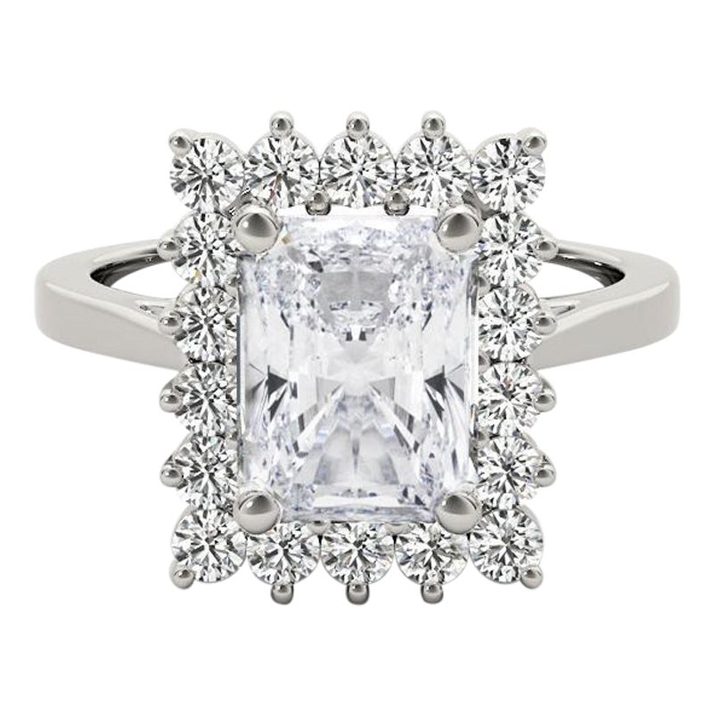 GIA 2.51ct Radiant Rechteckig Halo Jahrestag Diamantring