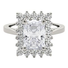 GIA 2.51ct Radiant Rectangular Halo Anniversary  Diamond Ring