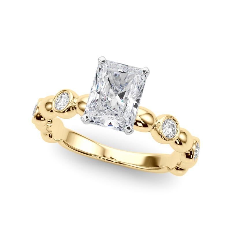 GIA 2.51 ct Piedra lateral radiante Banda de bisel Solitario Anillo de diamantes de oro amarillo Corte radiante en venta