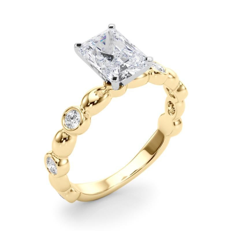 De las mujeres GIA 2.51 ct Piedra lateral radiante Banda de bisel Solitario Anillo de diamantes de oro amarillo en venta