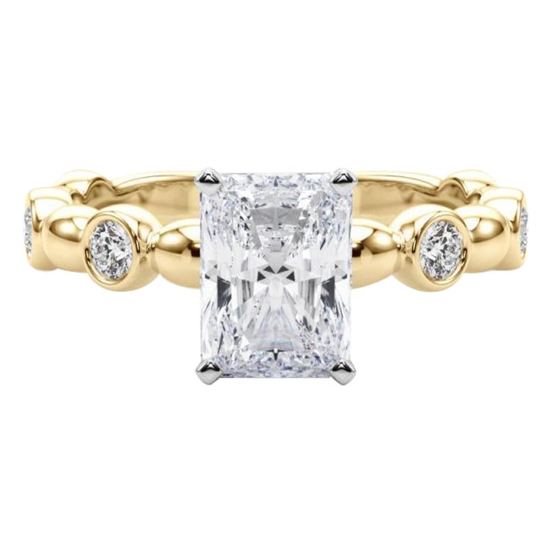 GIA 2.51ct Radiant Side Stone Bezel Band Solitaire Yellow Gold Diamond Ring