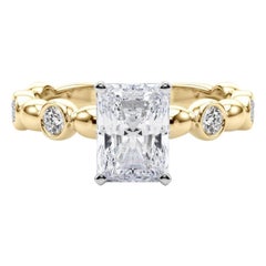 GIA 2.51ct Radiant Side Stone Bezel Band Solitaire Yellow Gold Diamond Ring