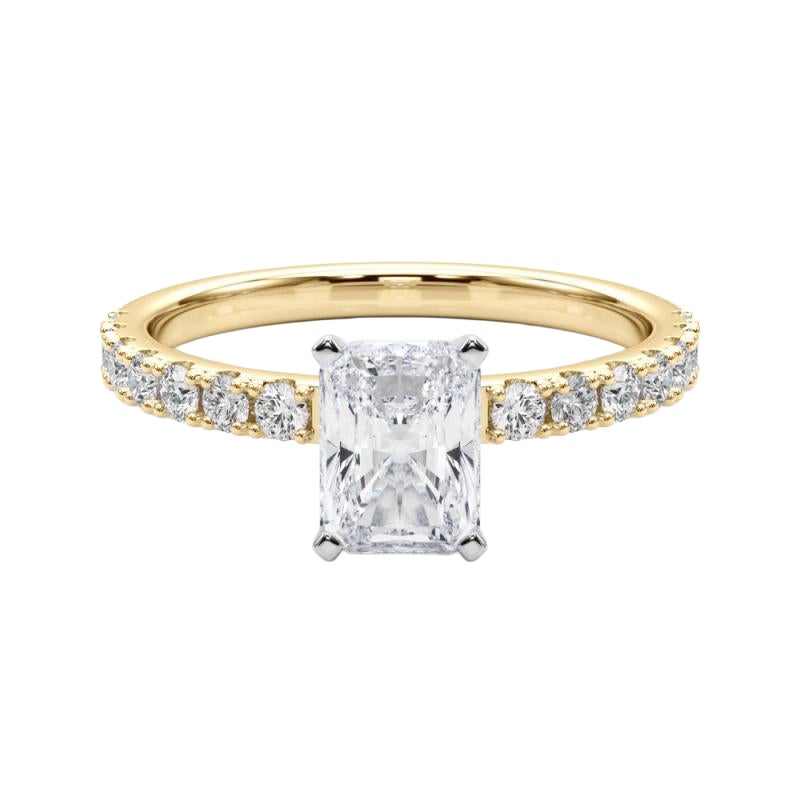 GIA 2,51ct Solitario radiante con mezza eternità in oro giallo 18 carati