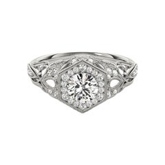 GIA 2.51ct Round Art Deco Bezel Trellis Filigree Diamond Ring