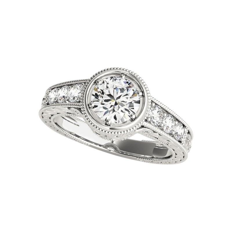 GIA 2.51ct Round Bezel Ornate Filigree Antique 18K White Gold Diamond Ring