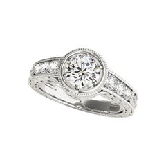GIA 2.51ct Round Bezel Ornate Filigree Antique 18K White Gold Diamond Ring