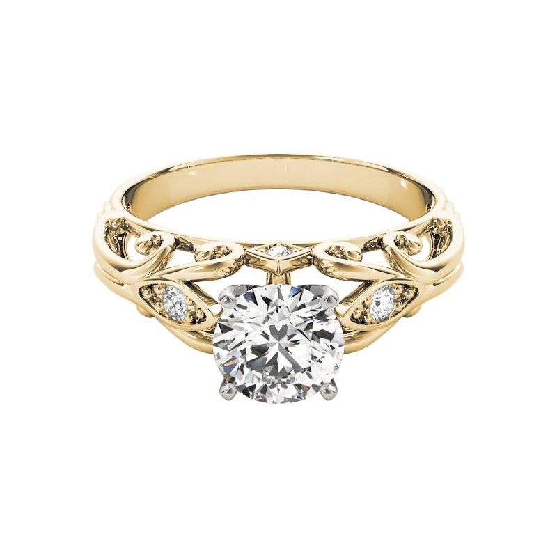 GIA 2.51ct Anello con diamante rotondo a filigrana in oro giallo vintage